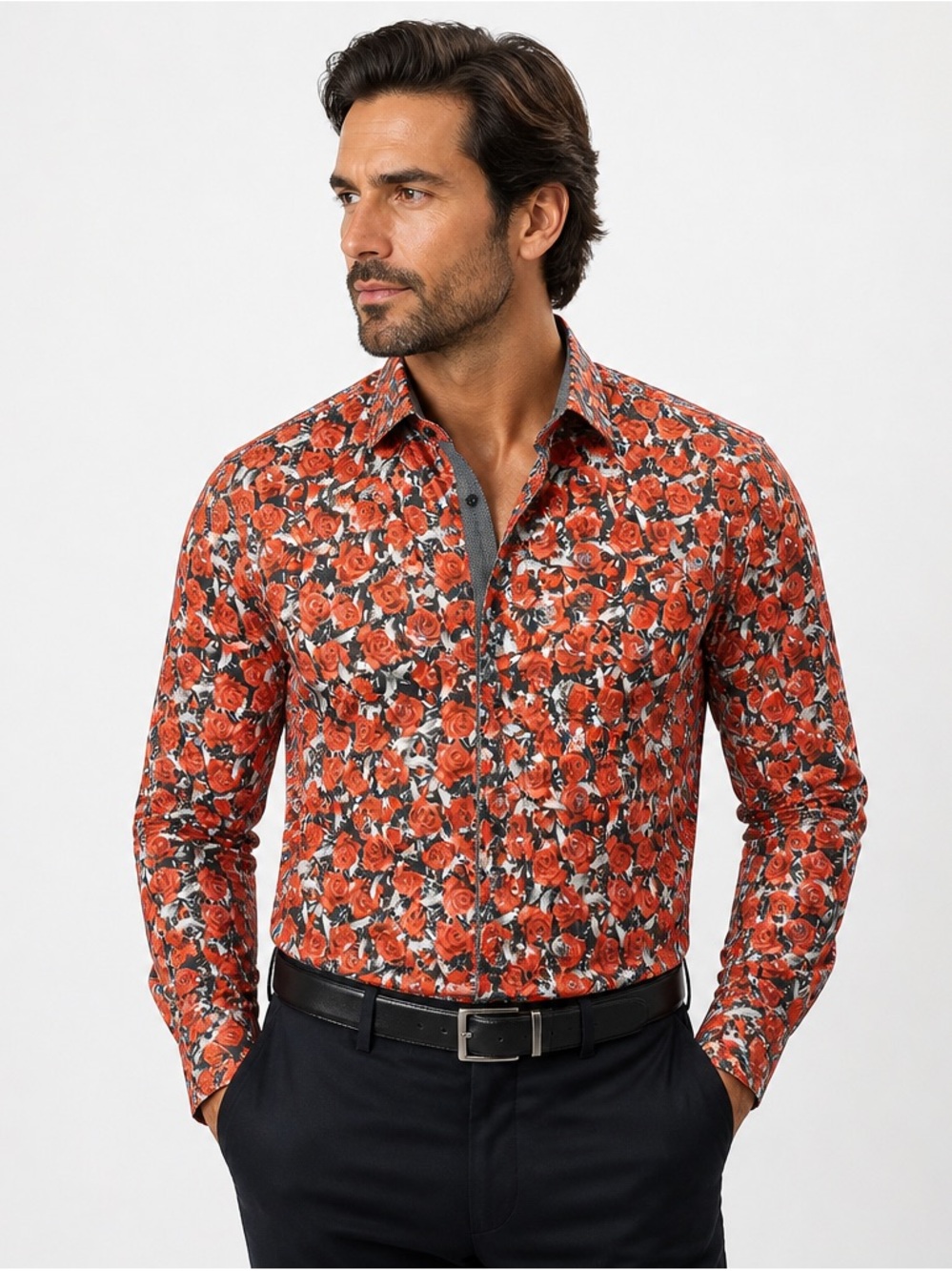 Tallia XL Rose Floral Print Shirt NWOT Modern Fit Statement Button Front